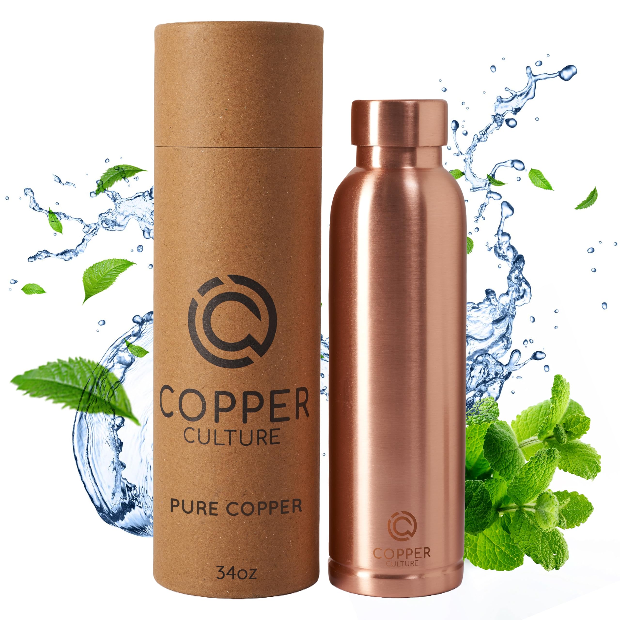 Photo 1 of 100% Pure Copper Water Bottle for Drinking Water – 34 oz (1000ml) Polished Finish with Leak-Proof Lid | Copper Vessel for Yoga, Gym, Office, Home & Travel