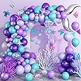 Mermaid Balloon Arch Kit, Purple Blue Balloon Garland with Tail Star Foil Balloons Metallic Purple Blue Latex Confetti Balloons for Girls Mermaid Ocean Theme Birthday Wedding Party Decorations