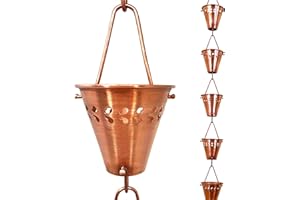 Rain Chains by JASINC 8.5 ft Fiona Rain Chain Copper, to Replace Gutter Downspout, Water Diverter, JAS3004C
