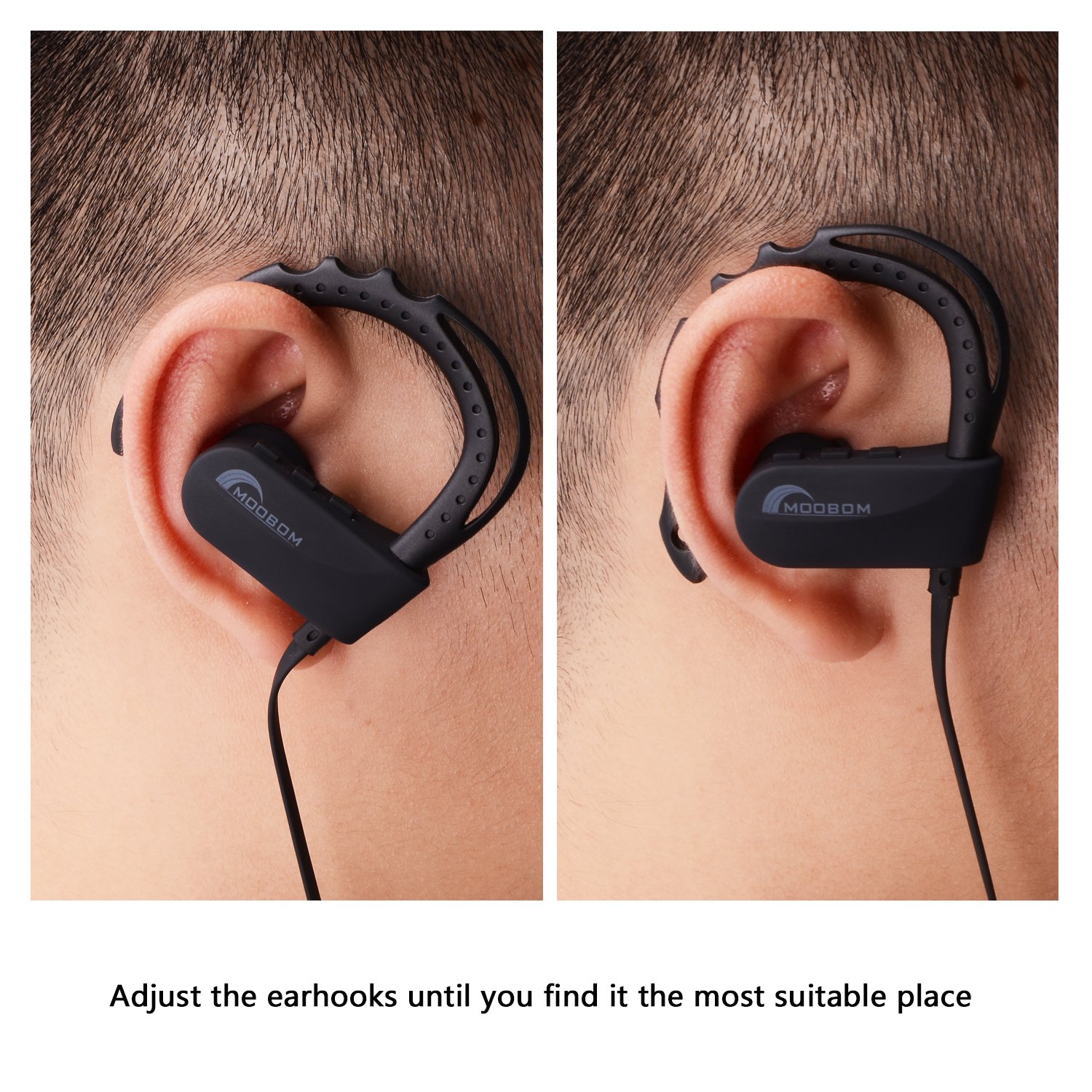 Bluetooth Headphones, Moobom V4.1 Sweatproof Wireless Earphones with APT-X, Secure Ear Hooks, Noise Cancelling with Mic