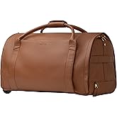 Wool & Oak - NOVA Large Duffle Bag with Wheels - Carry On Garment Duffle Bags for Travel, Overnight, Hospital - Travel Bags for Women & Men with Shoe Compartment & Tech Pocket (Leather, Sand)