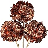 Hollyone 3Pcs Christmas Flowers Brown Christmas Ornaments Artificial Hydrangea Flowers 26inch Fake Hydrangea Flower Floral Arrangements Bouquets Xmas Faux Hydrangeas Stems Party Christmas Home Decor