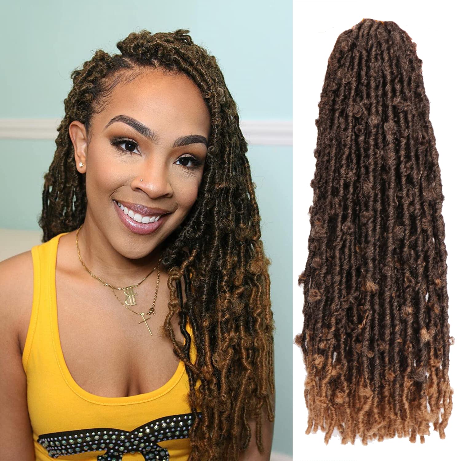 Butterfly Locs Crochet Hair 6 Packs Long Faux Locs Braids Pre-looped Distressed Soft Dreadlocks Synthetic Hair Extensions (T27, 24 Inch (Pack of 6)) โ image 1
