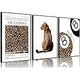 Set of 3 Trendy Leopard Wall Art Funky Lucky 8 Ball Posters Prints Preppy Room Aesthetic Cheetah Wall Decor Pictures for Girls Bedroom Apartment Dorm Unframed 12x16in