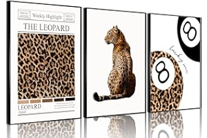 QQG Set of 3 Trendy Leopard Wall Art Funky Lucky 8 Ball Posters Prints Preppy Room Aesthetic Cheetah Wall Decor Pictures for Girls Bedroom Apartment Dorm Unframed 12x16in
