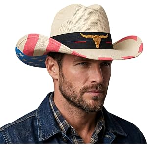 Maixora Cattleman Straw Western Cowboy Hat for Men Women, American Flag Hat | Lightweight and breathable with patriotic style