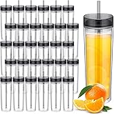 Hoolerry 30 Pcs Acrylic Skinny Tumblers 16 oz Acrylic Tumblers with Lids and Straws Double Wall Plastic Skinny Cups Bulk for Drink Party Birthday Gifts (Black)