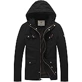 WenVen Men's Casual Canvas Cotton Jacket Hooded Military Utility Jacket
