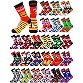 Shinymoon 24 Pairs Halloween Socks Novelty Fuzzy Pumpkin Spider Skull Skeleton Crew Sock Bulk Gifts for Women Men