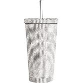 Paris Hilton Diamond Bling Water Tumbler With Lid And Straw, Vacuum Insulated Stainless Steel, Bedazzled With Over 3700 Rhinestones, 16.9-Ounce, Silver