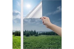 Haton Window Privacy Film One Way Window Tint for Home, Sun UV Blocking Reflective Mirror Film Heat Control, No Glue Static Cling See Out Not in Glass Door Covering, Silver, 17.5" x 78.7"
