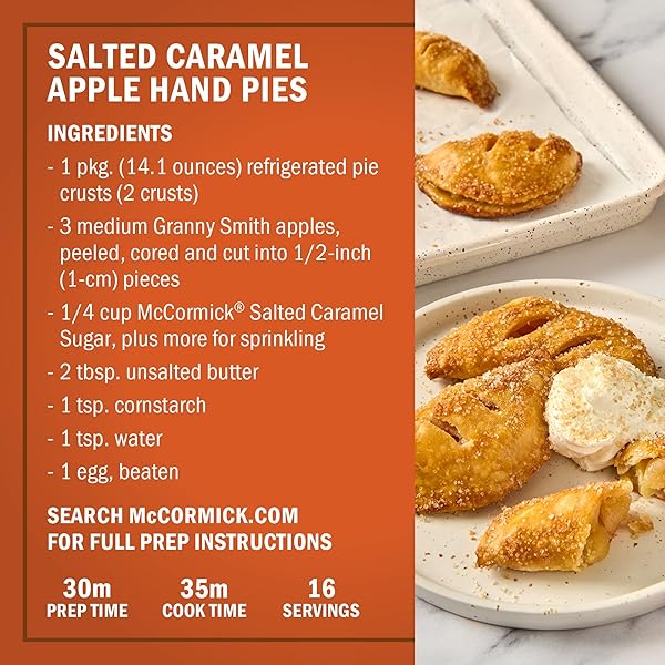 MCCORMICK FINISHING SUGAR, SALTED CARAMEL, RICH, CREAMY CARAMEL WITH A TOUCH OF SALT, ADD TO WARM BEVERAGES, SPRINKLE ON TREATS & SNACKS, NO COLORS FROM ARTIFICIAL SOURCES, 3.81 OZ