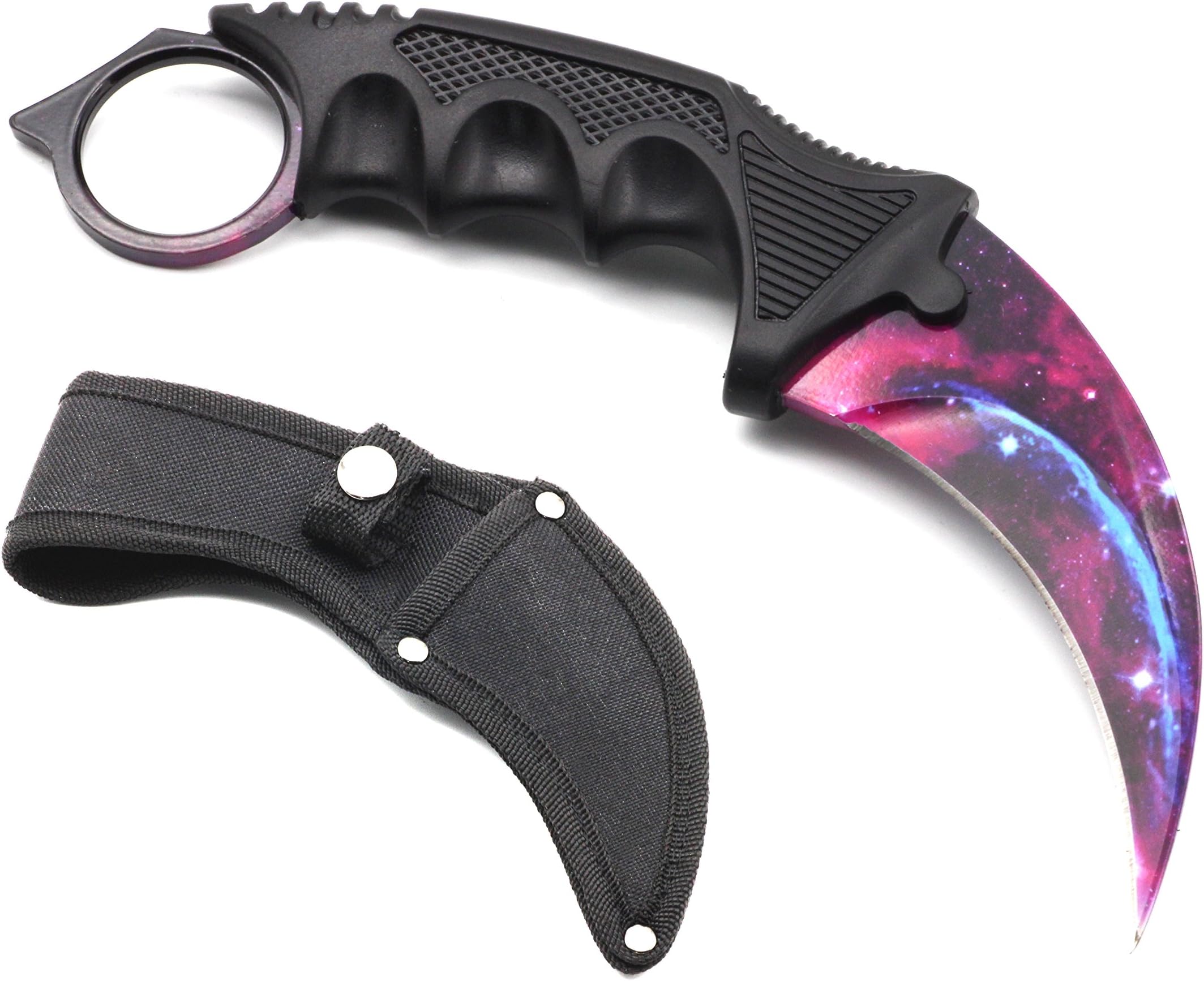 HOSANA Karambit Knife CS GO Stainless Steel Tactical Knife Cool Galaxy Pattern with Sheath, Cord and Nylon Case