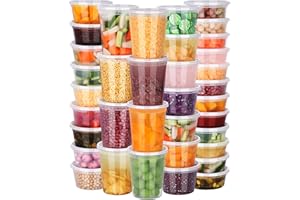 NESCCI 96 Sets (192-Piece) Deli Containers with Lids, 32/16/12/8 oz X 24 Set Each, Leak-Proof & BPA Free Airtight Takeout Plastic Food Storage Containers for Soup, Meal Prep,Microwave/Freezer Safe