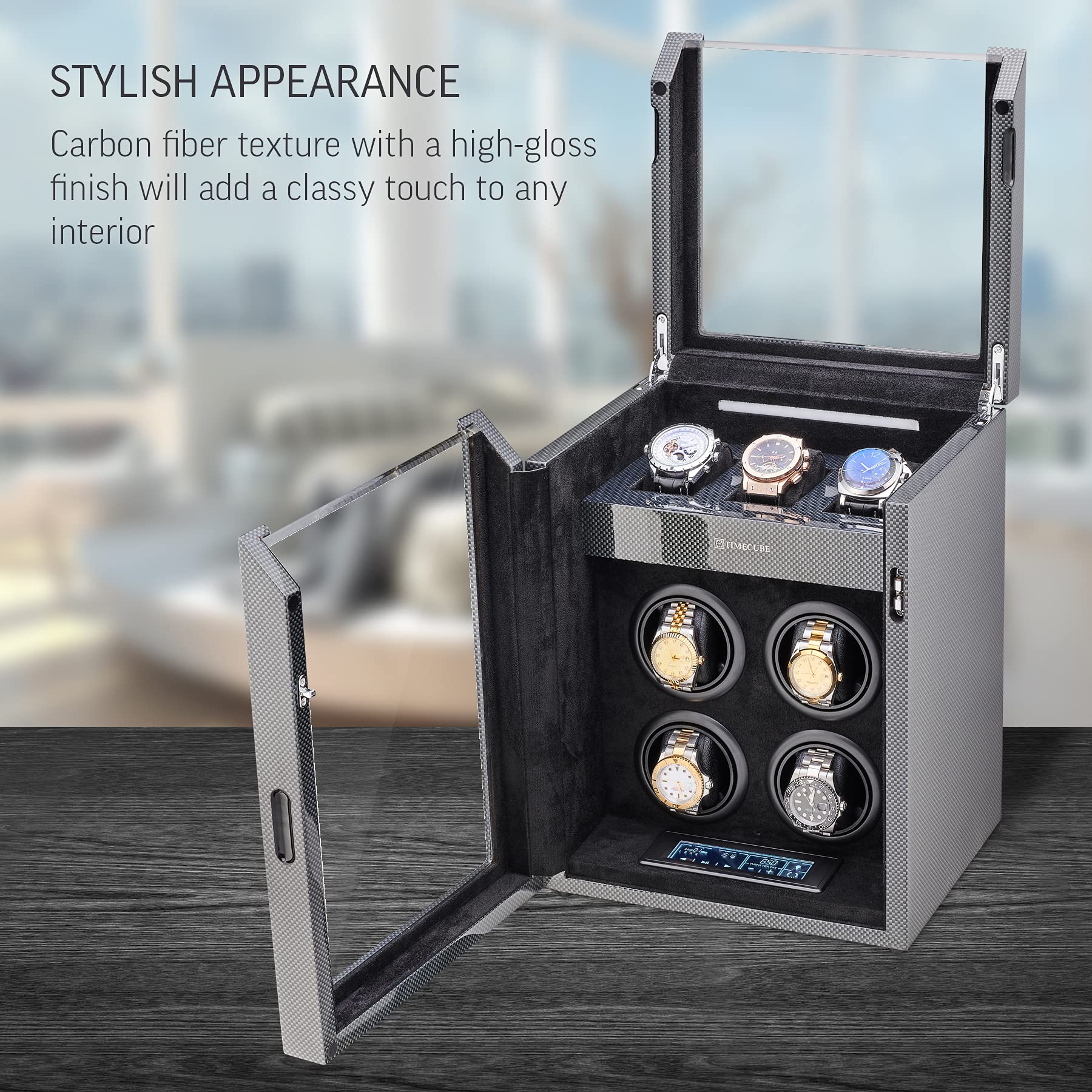 TIMECUBE Watch Winder for 4 Watches with 15 Winding Programs and 3 Watch Storage Slots