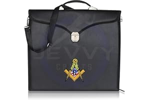 JEVVY CRAFTS Masonic Regalia Blue Lodge Past Master Mason Apron Case - Premium Leather Briefcase - freemason apron case/Mason Carrying Case 16x18 Inches MM/WM Provincial
