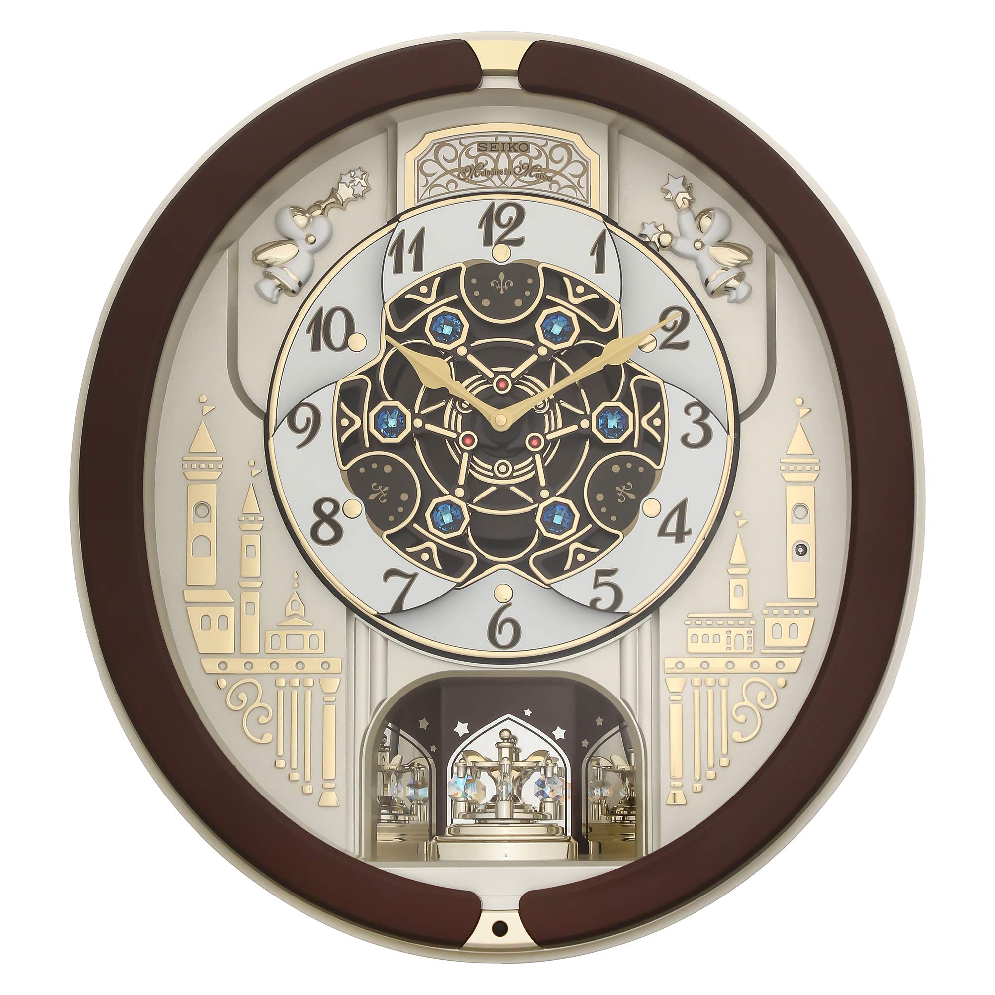 Seiko QXM291B 18-Melodies Melody in Motion Clock, Brown & White