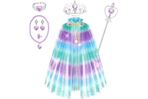Fedio Princess Cape Set 7 Pieces Girls Princess Cloak with Tiara Crown, Wand for Little Girls Dress up (Multi-color)