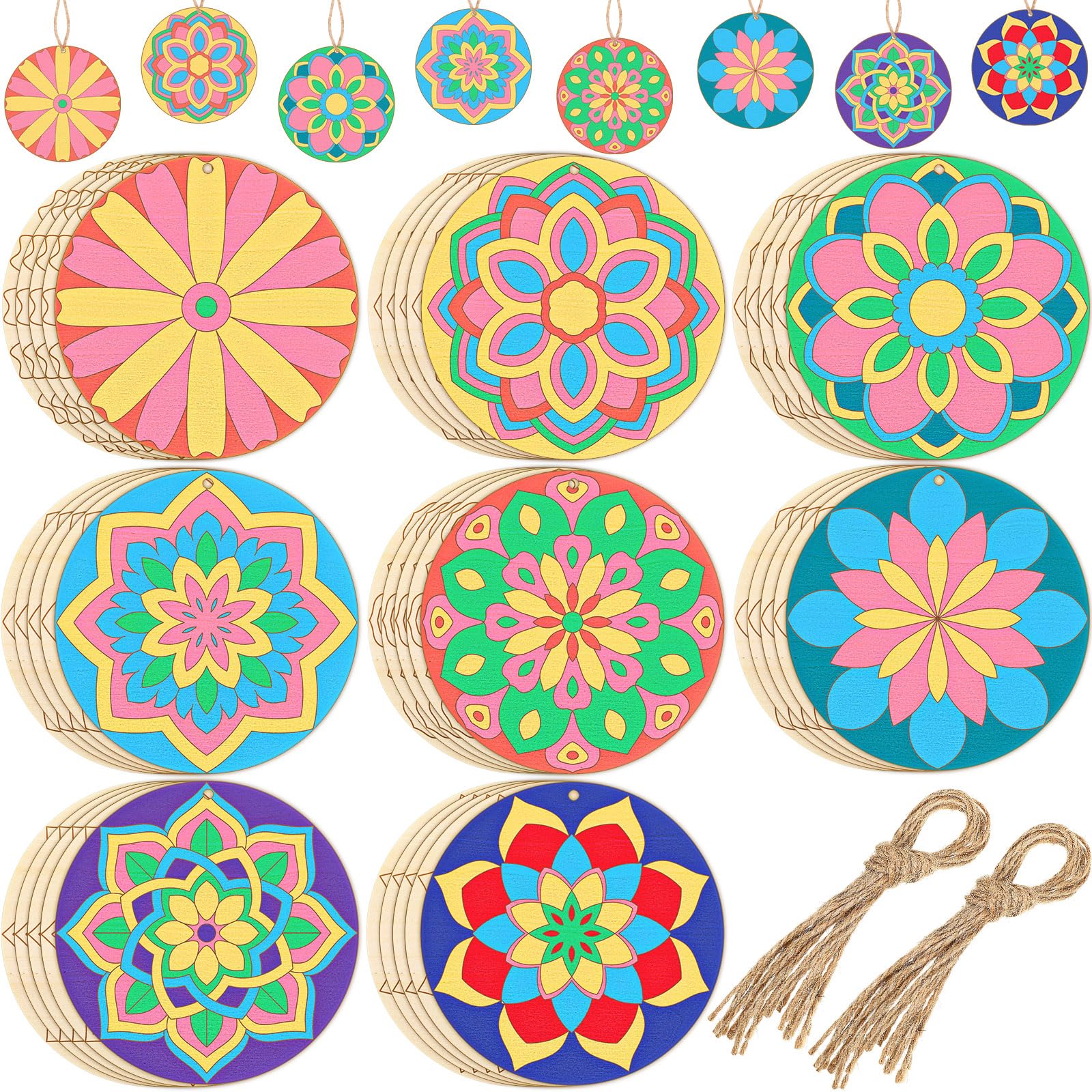 Photo 1 of Blosssound 40 Pcs Unfinished Wood Mandala to Paint Wooden Mandala Painting Crafts Diwali Art Slices for Adult to Relax Painting DIY Crafts Ornament Wedding Home Decorations, 4 Inch(Stylish)