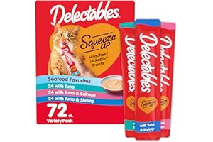 HARTZ Delectables Squeeze Up Seafood Variety Pack, Creamy Squeezable Puree, Lickable Wet Cat Treats, Grain Free, No Added Fillers, No by-Products, No Added Preservatives, 0.5 Ounces Tube, 72 Tubes Total