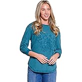 TRU LUXE Embroidered Slub Jersey Top, Antique Green, M