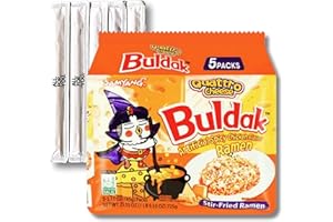 Buldak Ramen Noodles - Quattro Cheese Flavor - 5 Pack - Spicy Ramen Noodles Buldak Ramen Korean Spicy Hot Chicken Stir-Fried Noodles Bundle with 5 ALL.FOR.YOU. Branded Chopsticks