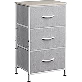 WLIVE Nightstand with 3 Drawers, Fabric Dresser, Organizer Unit, Storage Dresser for Bedroom, Hallway, Entryway, Closets, Sturdy Steel Frame, Wood Top, Easy Pull Handle, Light Grey