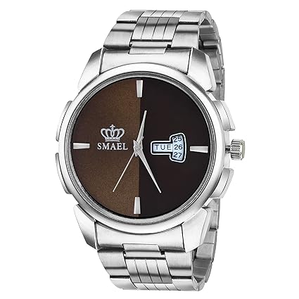 SMAEL Exclusive Series Quartz Movement Stainless Steel Case Day and Date Brown Dial Analogue Mens Wrist Watch (CSM74)