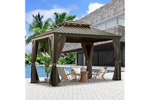 Domi Outdoor Living 10’ X 12’ Hardtop Gazebo, Outdoor Aluminum Frame Canopy with Galvanized Steel Double Roof, Outdoor Perman