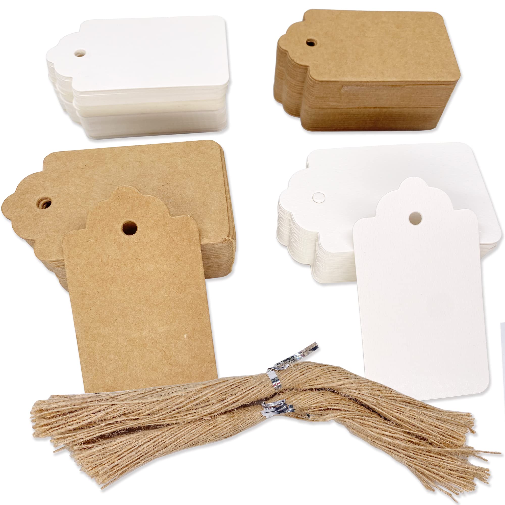 200pcs Paper Gift Tags and Jute Twine, White & BrownTags for Arts and Crafts Gifts ect
