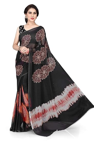 Womens Georgette Printed Saree (11437, Brown)
