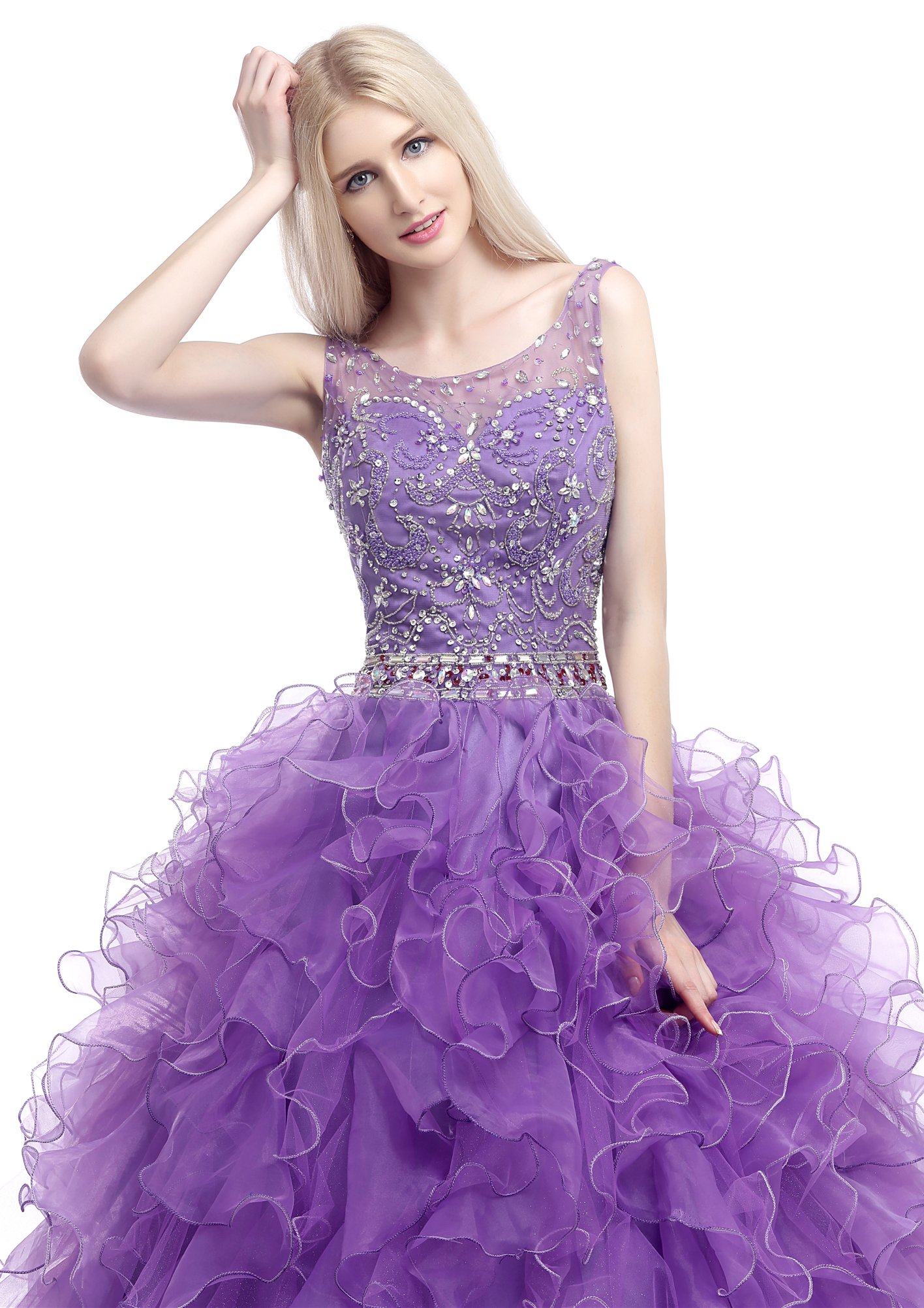 Okaybrial Women's Prom Dresses Quinceanera Ruffle Organza Tank