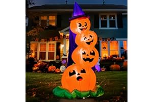 Joiedomi 6 FT Halloween Inflatables Outdoor Decorations, Blow Up Yard Decorations Inflatable Pumpkins with Witch Hat with Build-in LEDs, Stacked Pumpkins Blow Ups for Yard, Halloween Decor