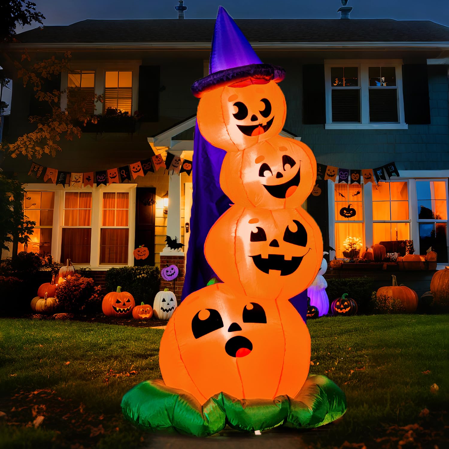 Photo 1 of Joiedomi 6 FT Halloween Inflatables Outdoor Decorations, Blow Up Yard Decorations Inflatable Pumpkins with Witch Hat with Build-in LEDs, Stacked Pumpkins Blow Ups for Yard, Halloween Decor
