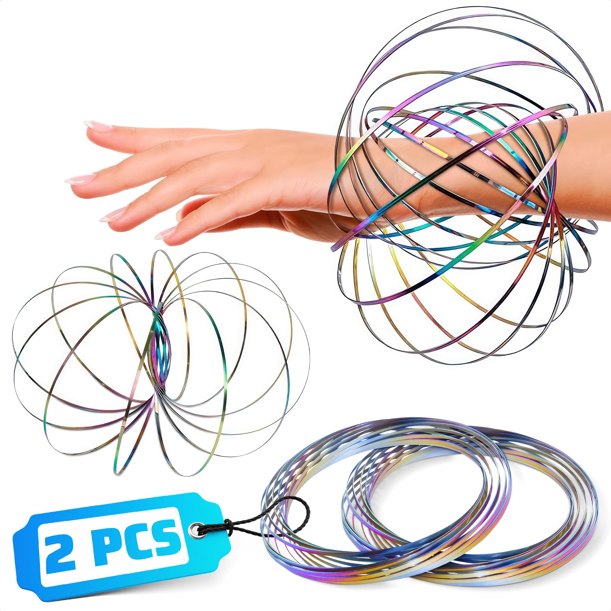 Photo 1 of 2 Pcs Flow Ring Spinner Ring Arm Toy - 5.1" Color - Changing Fidget Flow Toy with a Pleasant Smooth Surface, Compact & Portable Design - Entertaining Geometric Magic Bracelet with Soothing Effect