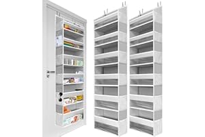HOMELUX THEORY 2 PC Heavy Duty Over the Door Organizer 55x14x6.7, 6 Large Front & 12 Side Pockets, Hanging Storage Closet Door Organizer for Bedroom, Bathroom and Baby Nursery Storage (Light Gray)