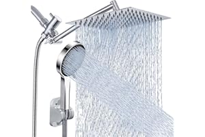 NOTTIA Shower Head, Rain Shower Head with Handheld Spray Combo, 10 Inch Adjustable High Pressure Rainfall Shower Head, Dual Showerhead Set with Extension Arm and 60 Inch Long Shower Hose (Silver)
