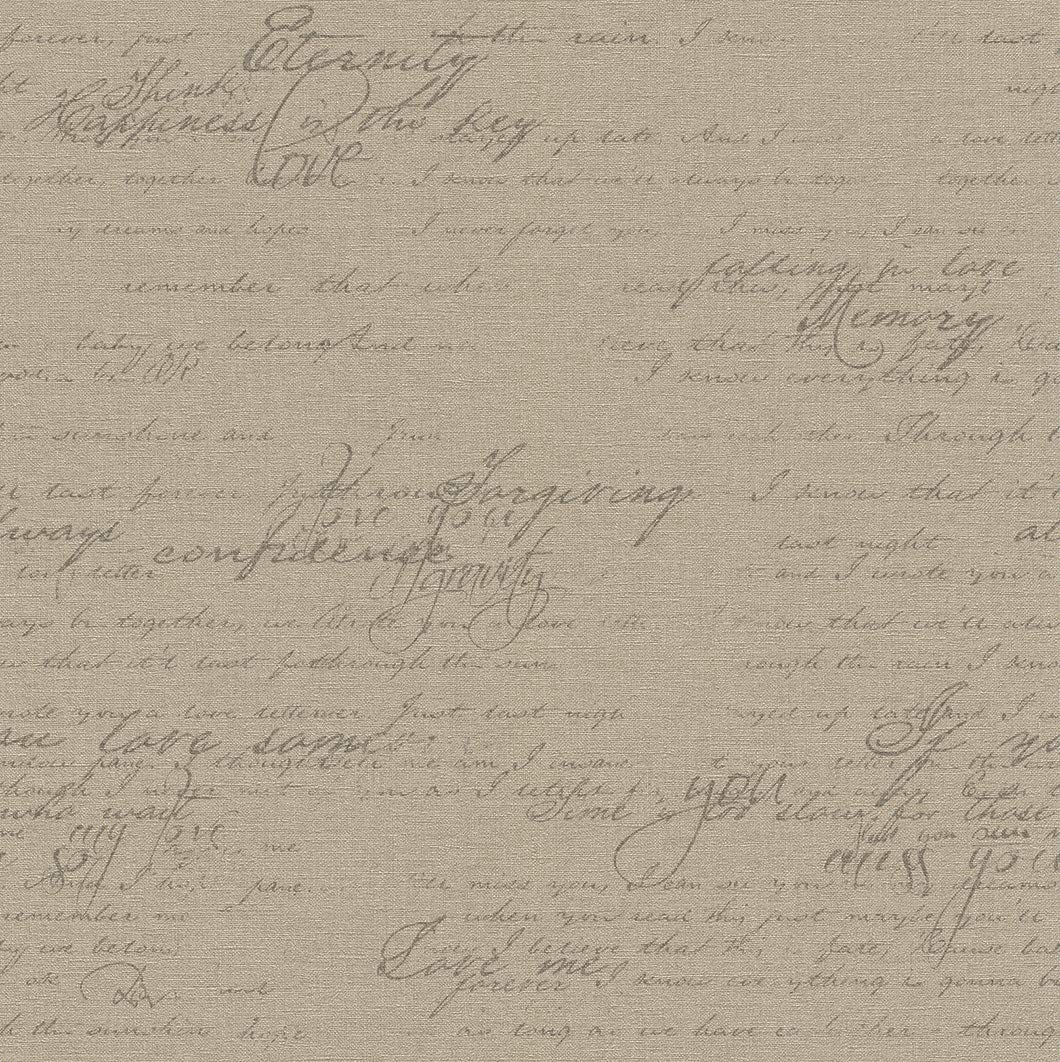 Rasch Wallpaper from The Florentine II Collection - Non-Woven Wallpaper in Beige with Calligraphic Writing in Vintage Style - 10.05 m x 53 cm (L x W), Brown, 10,05 x 0,53 (LXB)