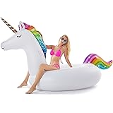 Jasonwell Giant Inflatable Unicorn Pool Float Floatie Ride On with Fast Valves Large Rideable Blow Up Summer Beach Swimming P