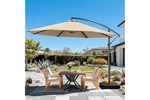 OLILAWN 10ft Patio Umbrella with Base Included, Outdoor Offset Cantilever Umbrella Upgraded Yarn-dyed Fabric Shade, Sturdy 8 