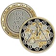 12 Steps AA Coin Sobriety Chip Medallion, Clockwork One Day at a Time Alcoholics Anonymous Recovery Affirmation Token