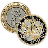 12 Steps AA Coin Sobriety Chip Medallion, Sober One Day at a Time Token | Heavy Weight 24k Gold Plated Alcoholics Anonymous 3D Clockwork Theme, Affirmation Recovery Gift for Men Women, 34mm x 2mm