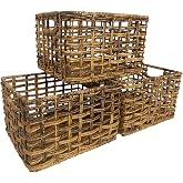 Storage &amp; Shelf Baskets, Handwoven Natural Abaca Wicker Set of 3 12x10x8 In | Handwoven natural abaca storage baskets,sturdy steel frame, breathable open weave for pantry, shelves, books, toys, closets