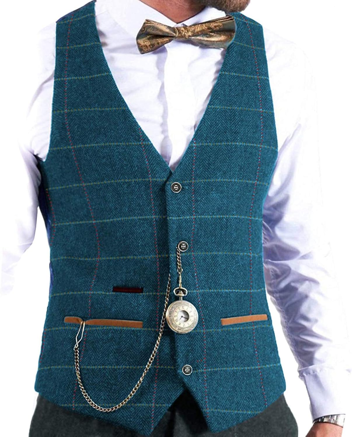 HSLS Herren Tweed Weste - Retro Fischgrätenmuster Für Smoking