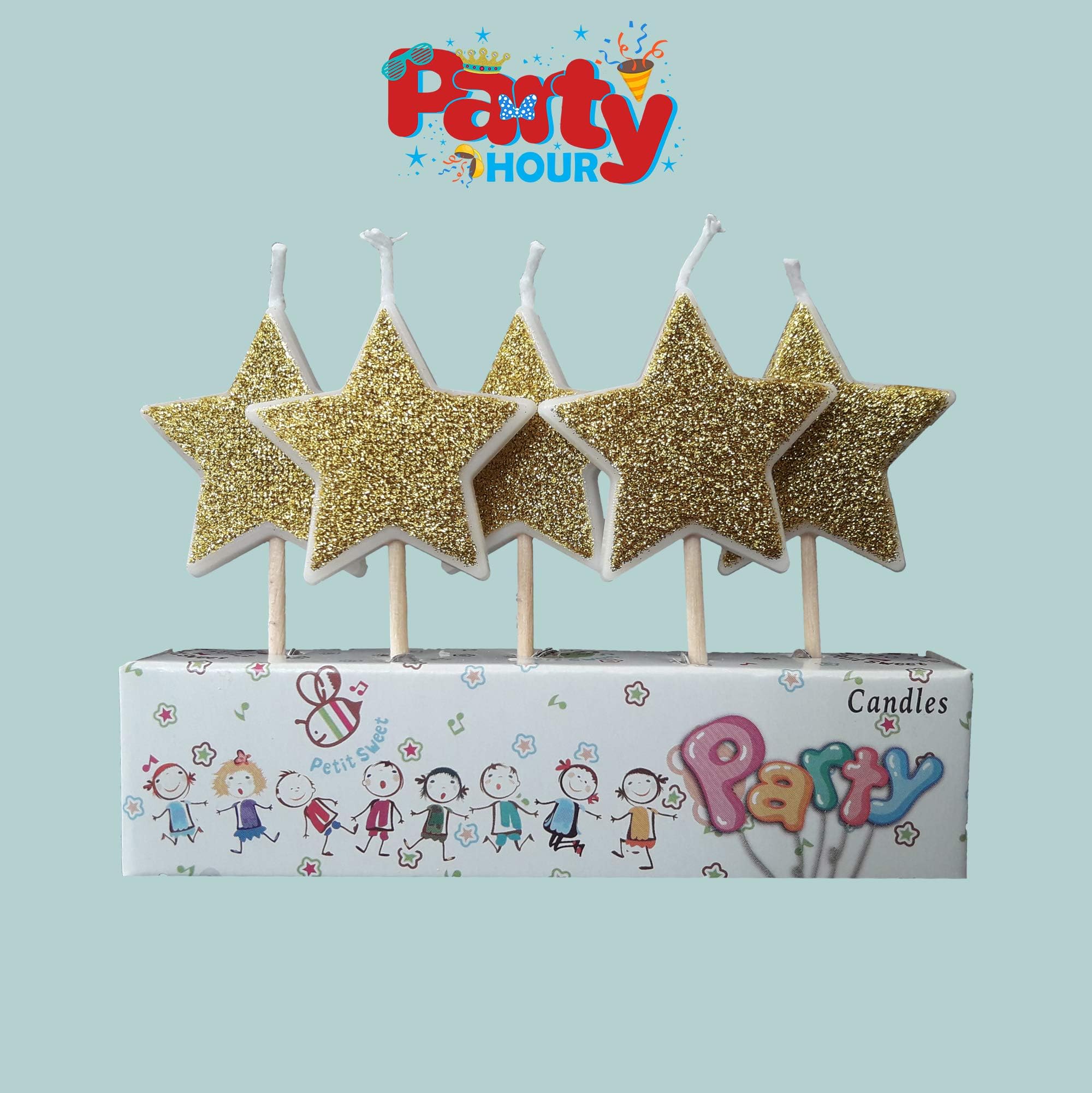 Party Hour Happy Birthday Cake Candles Candle for Birthday Decoration/Party Supplies/Birthday Theme Props Propz (Star-Multicolor)- Pack of 5 Pieces