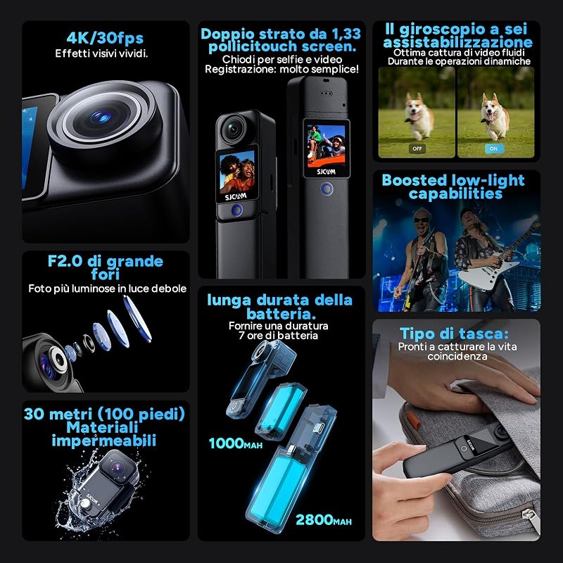 C300 Vlog Camera(64GB), Action Cam 4K 6-Assi, 7H, 154°, 30M, Nero — foto 2 di 8