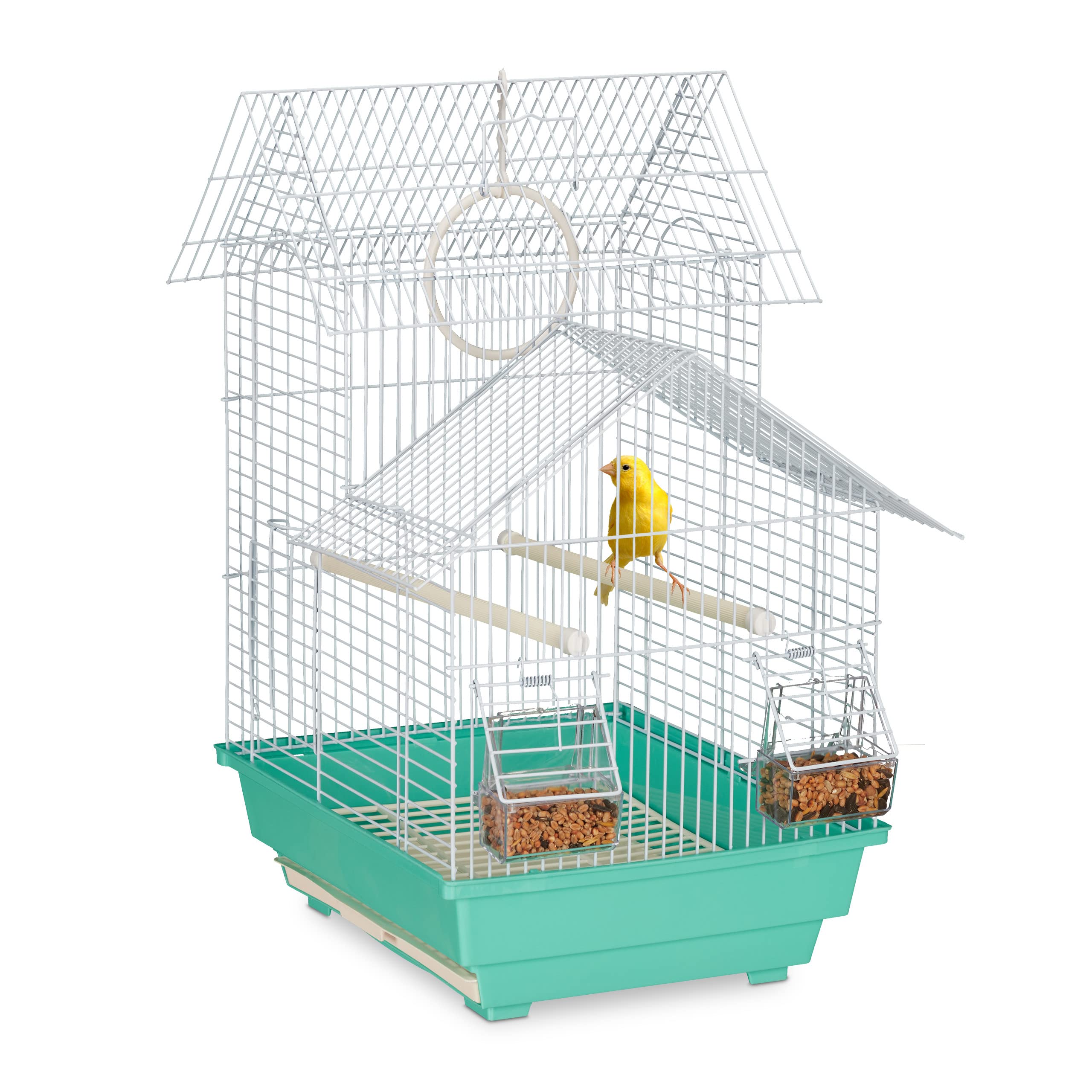 Relaxdays Bird Cage, Birdcage for Small Birds, Perches & Feeders, Metal, 50 x 42.5 x 33.5 cm, Green
