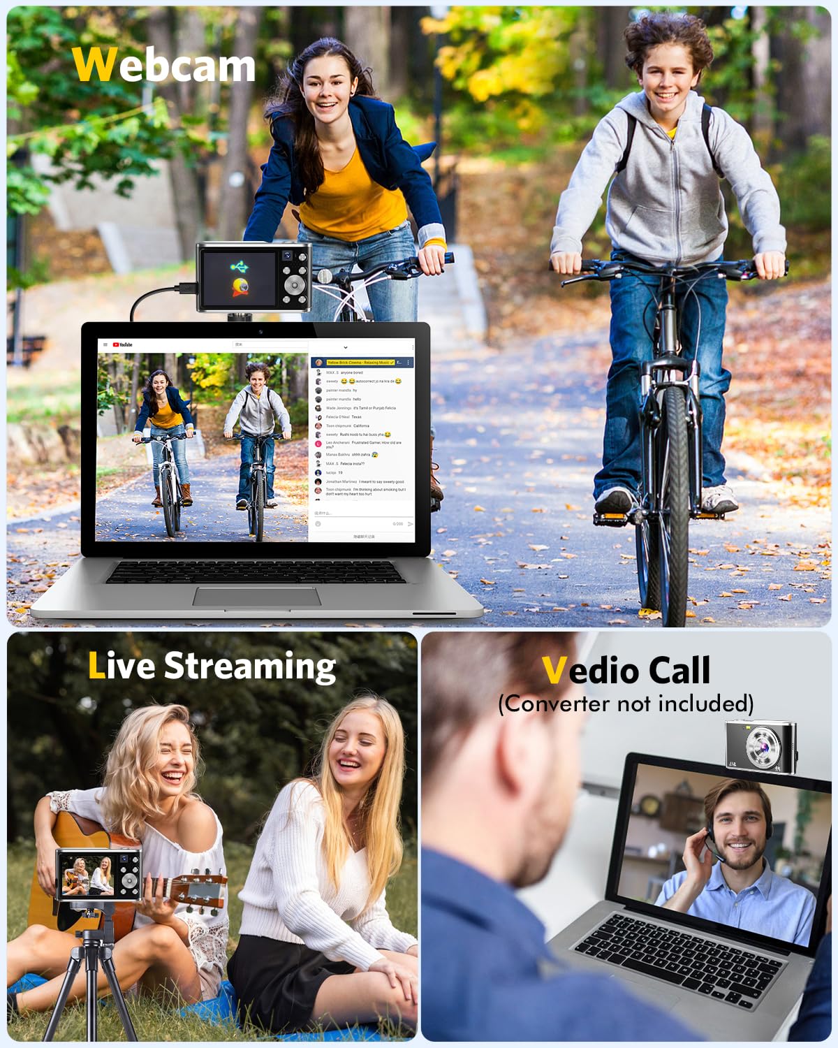 Digital Camera FHD 4K Vlogging Camera with Autofocus Dual Lens 48MP 16X Digital Zoom 2.8