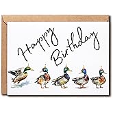 APVGifts Ducks In Party Hats Card - Duck Birthday Card - Happy Birthday Card - Cute Ducks Card - Duck Lover Card - Animal Birthday Card - Lovely Card