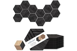 Mollywell Hexagon Acoustic Panels, Black Oak TW4, 14x12x0.4 Inch, 12 Pack |Wood Veneer|High Density Sound Proofing Wall Panel
